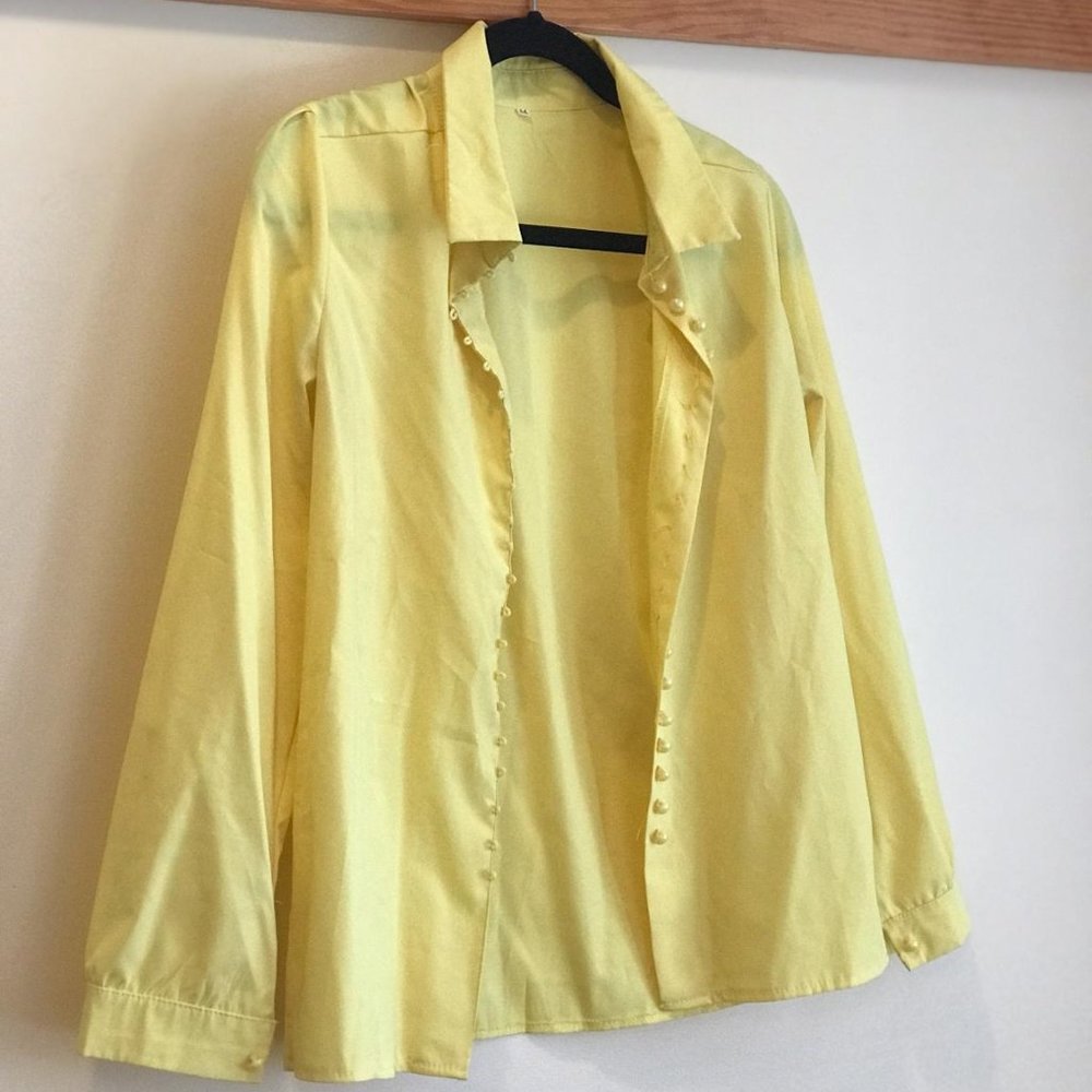 Yellow Button Down Long Sleeve Blouse